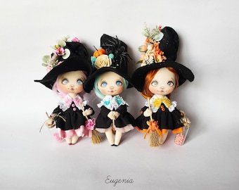 Handmade Witch Doll, Charming Handmade Black Witch Doll with Broom, Enchanting Witchy Decor, Whimsical Handmade Witch Doll