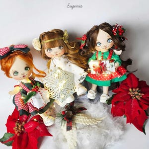 Cute Fabric Angel Ornament, Whimsical Doll Angel in Traditional Holiday Colors, Handmade Doll Angel for Christmas Tree