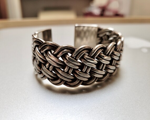 Heavy Woven Sterling Silver Cuff Bracelet - image 7