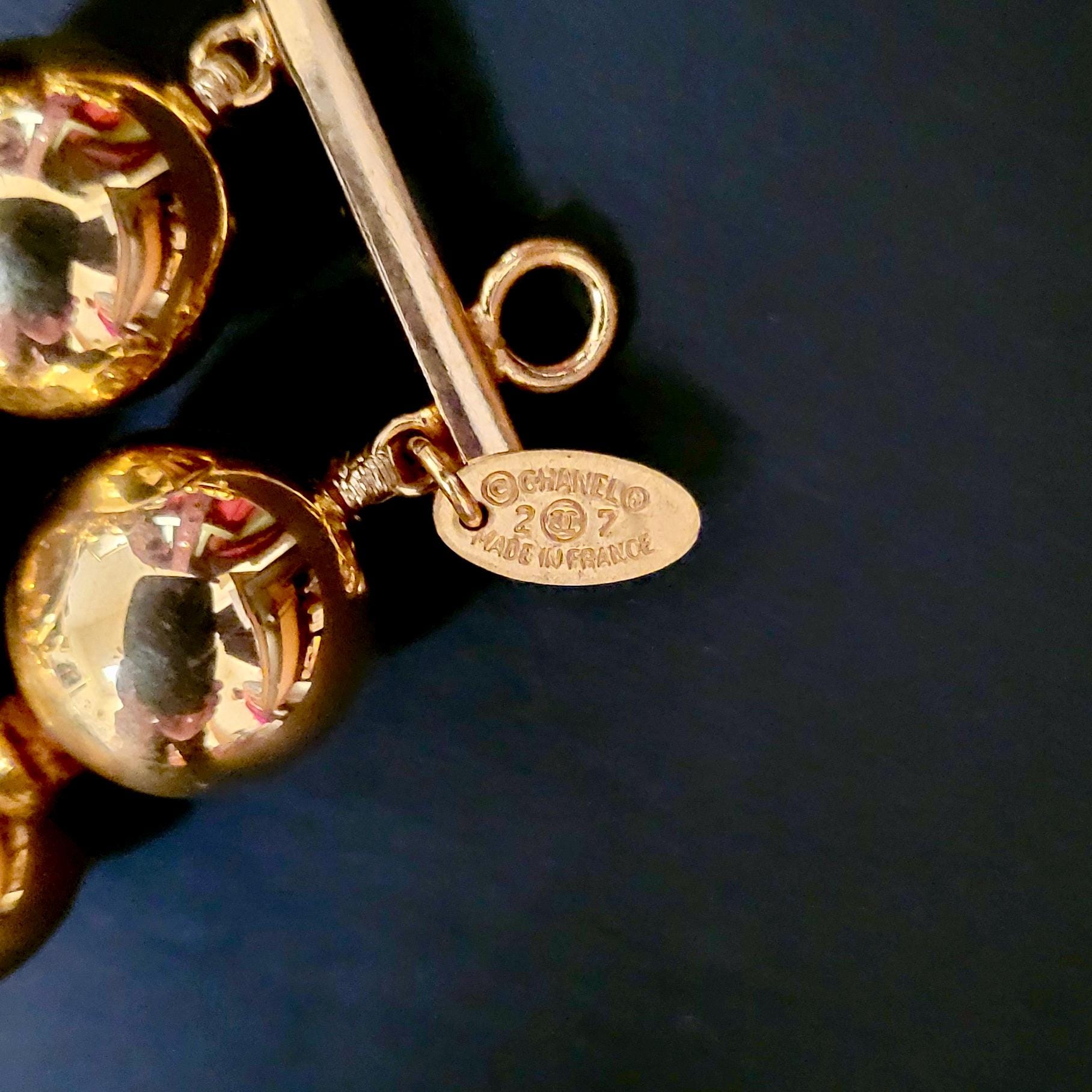 Chanel Triple Strand Gold Ball Necklace, Chanel Logo. Collectable