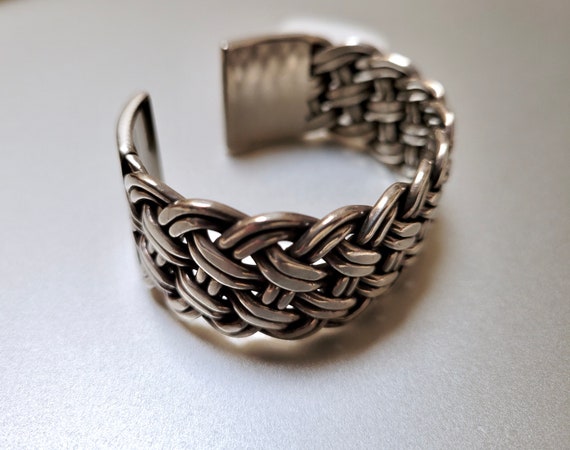 Heavy Woven Sterling Silver Cuff Bracelet - image 8