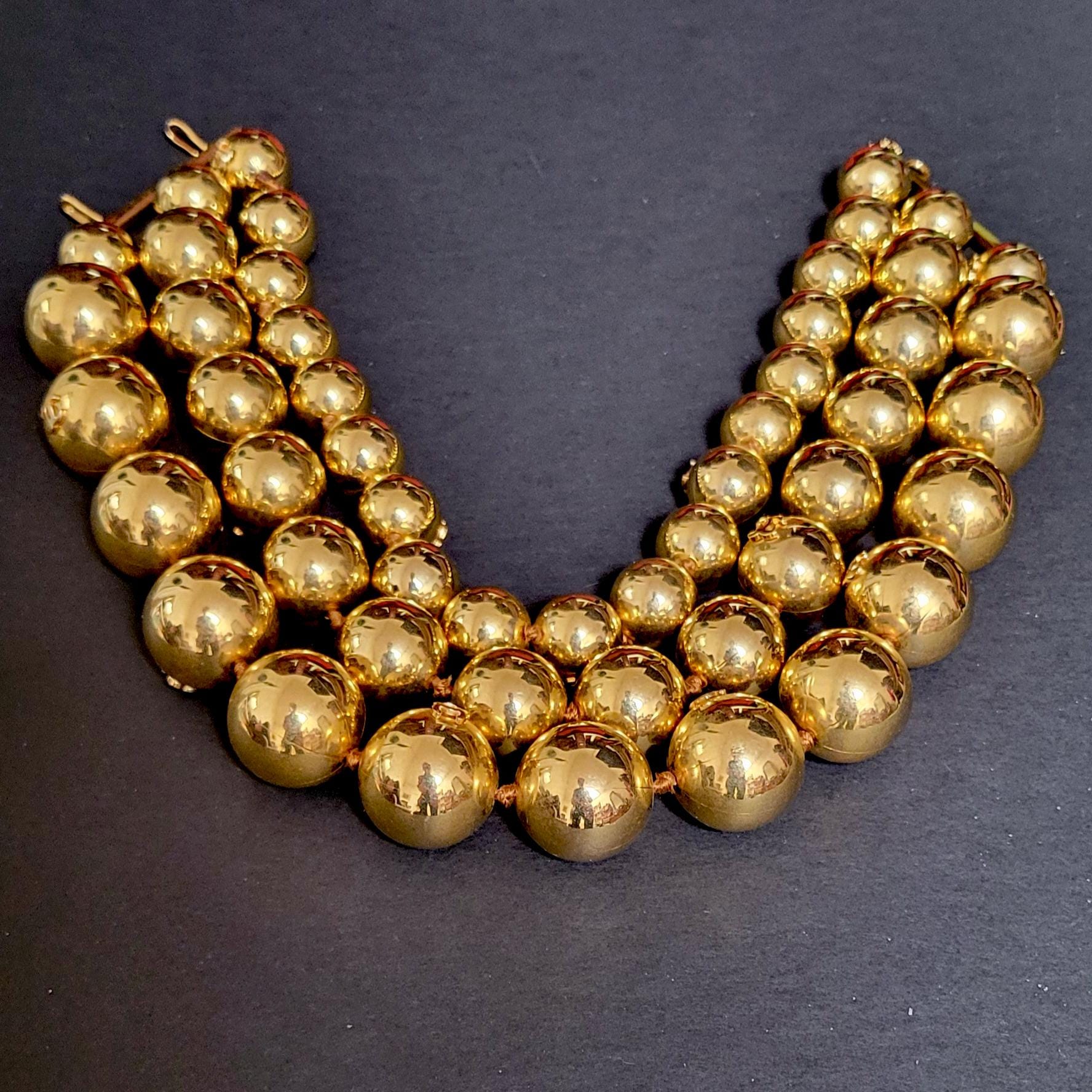 Chanel Triple Strand Gold Ball Necklace, Chanel Logo. Collectable