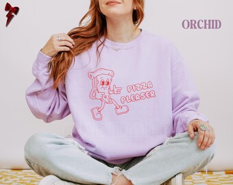 Pizza Pleaser Sweatshirt: Retro Graphic Unisex Sweater, Punny Jumper, 50s cartoon