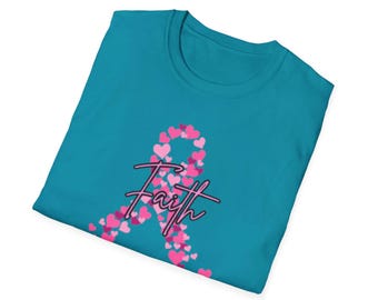 Faith Pink Ribbon Inspirational Shirt, Heart Ribbon, Breast Cancer Awareness, Support Gift