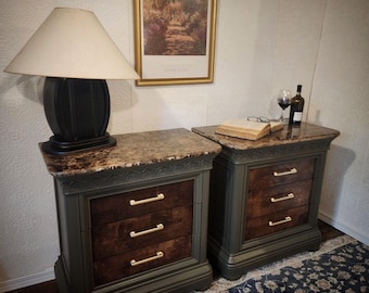 SOLD (locally) do NOT buy **Example of work only** - Solid Granite Topped King Sized Nighstands / Bedside Tables - Set of 2