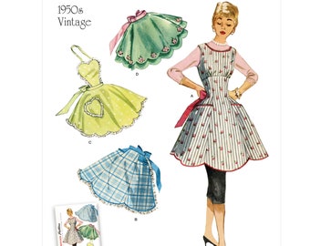 Retro 50's Apron Half Apron Full Apron Simplicity 9311 Sewing Pattern Misses Vintage Aprons Reprint Uncut Small Med Large