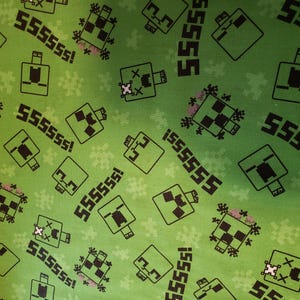 Minecraft Chibi Creeper Cotton Quilting Fabric Novelty Material Kawaii Green Black Game Gamer Sewing Remnant 15"