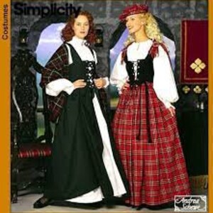 Celtic Clan Tartan Gown Medieval Costume Scot Irish Plaid SCA Garb  Blackwatch Overskirt 3 Piece Set Lxl FREE SHIP 