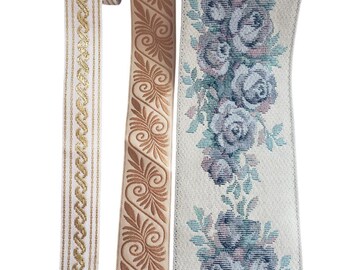 Trim Remnant Grab Bag Lot Embroidered Jacquard Ribbon Trim Tapestry Wide Trims For Dog Collars Dolls Costumes Etc 8+ Yards