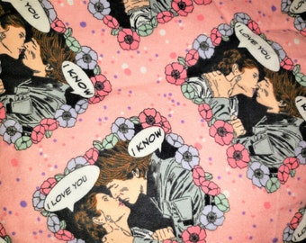 Star Wars Han Solo Flannel Fabric I Love You/I Know Princess Lea Pink Floral Licenced Empire Strikes Back Hard To Find .5 Yard x 42" Wide