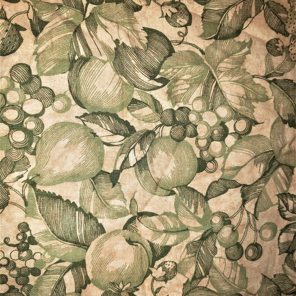 John Wolf Designer Home Decor Fabric Fruit Print Toile Style Green Tan High End Home Dec Material Remnant FQ 148"x15"