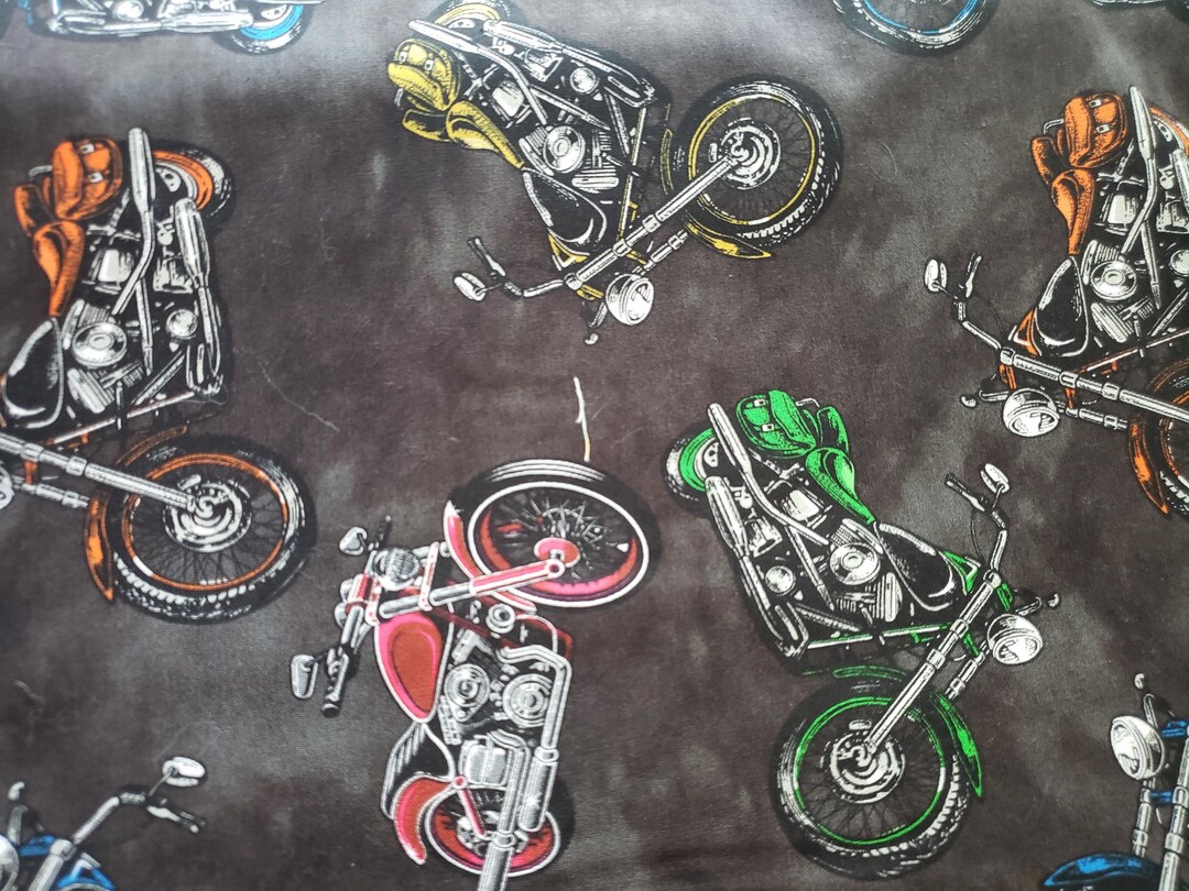 Motorcycle Bike Chopper Fabric Red Blue Green Novelty Biker Yardage for ...