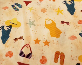 Beach Fabric Sewing Swimsuits, Flip Flops Starfish Sunglasses Novelty Summer Design Bristol Studios 100% Cotton By The Yard BTY