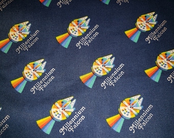 Retro Star Wars Han Solo Millennium Falcon Rainbow Licenced Sewing Material LGBTQ+/Gay Interest Navy Metallic Silver .5 Yard x 45&quot; Wide