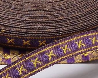 Narrow Renaissance Ribbon Trim Purple Metallic Gold Purple Flowers Jacquard Woven Sewing Trim Good For Dolls 5 Yards x .5&quot; Wide