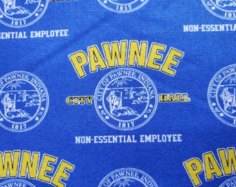 Parks & Recreation Pawnee Non-Essential Employee Cotton Quilting Fabric Novelty Material City Hall Badge Parks and Rec By The .5 Yard