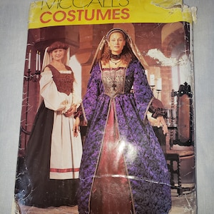 McCalls P476/2243 Pattern Plus Sz 18-22 Renaissance Queen or Wench Costume Cosplay Dress Bodice Chemise Veil