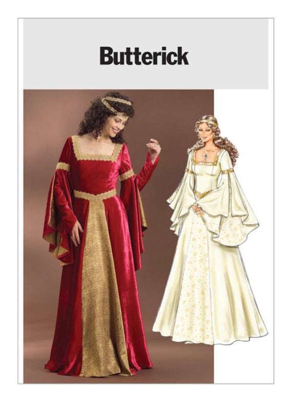 Misses Renaissance Gown Pattern With Back Lace And Angel Sleeves SCA Faire Costume Garb Size 6 8 10 12 New Uncut