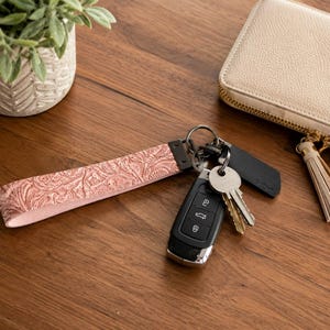 Embossed Floral Leatherette Wristlet Keychain | Modern Western Key Fob Holder