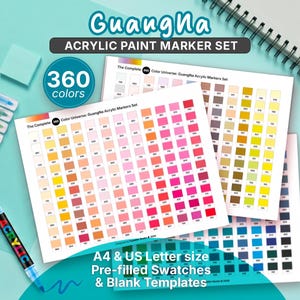 Tabella campioni di colore dei pennarelli acrilici Guangna 360 • Strumento di tracciamento colori (download digitale)