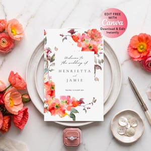 Floral Watercolor Wedding Program Template | Abstract Boho Itinerary (Canva Download)