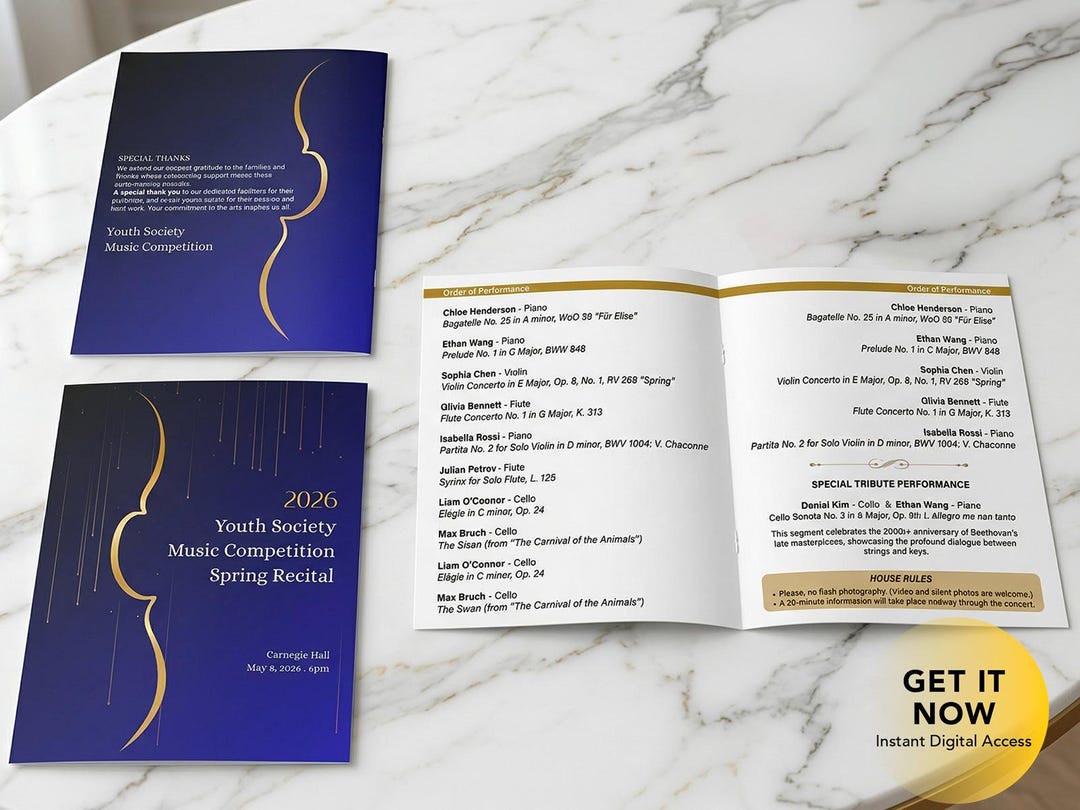 Piano Recital Program Editable Template for Music Recital Concert - Etsy