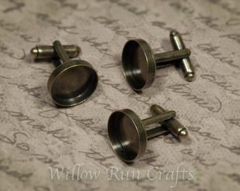 20 pcs 16mm Antique Bronze Cuff links (10 pairs), 16 mm bezel tray (07-14-392)