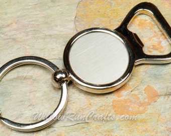 2 Silver Plated Bottle Opener Key Chains  Bezel Area 25mm Circle (07-59-010)