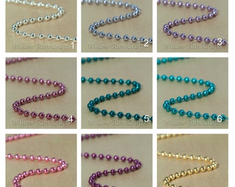 40 Colored Metal Ball Chain 2.4mm Necklaces with connectors, High quality, 24 inch length, Select Your Colors.