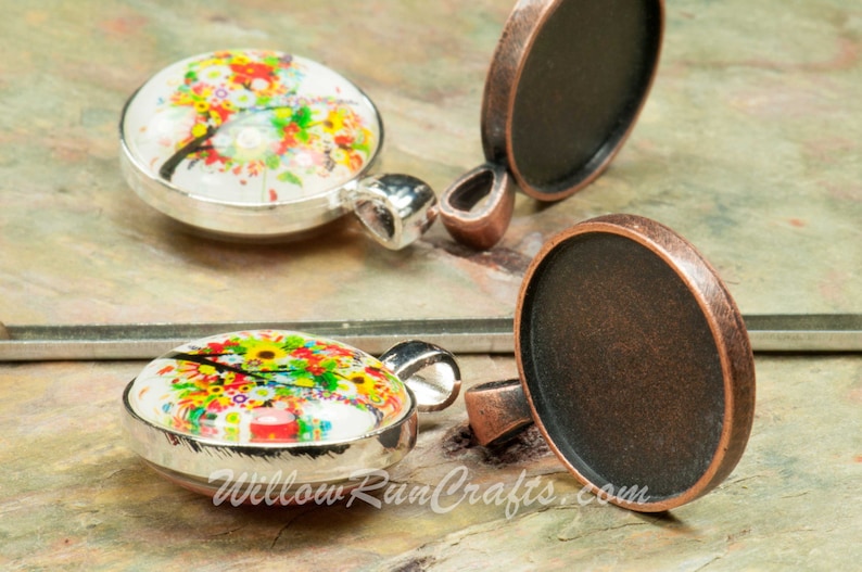 Copper Blank Bezel Cabochon Setting Black 20 Pack 25mm Double Sided Circle Pendant Trays Silver Bronze Ant Silver