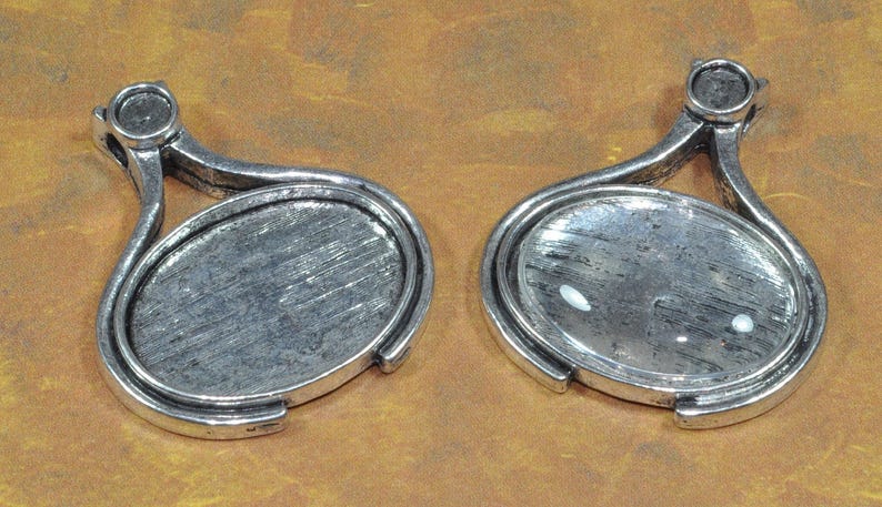 10 pcs 18 x 25mm Antique Silver Pendant Trays 19-18-500 Blank Bezel Cabochon Setting with optional Glass image 3