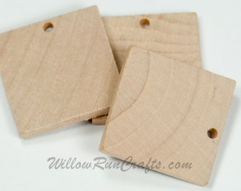 25 Pack 1 inch Wood Squares with hole drilled for your Pendants and Magnets, Wood Tiles  (23-20-141)