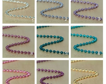 200 Colored Metal Ball Chain 1.5mm Necklaces 24 inch Length, with connectors Select your Colors