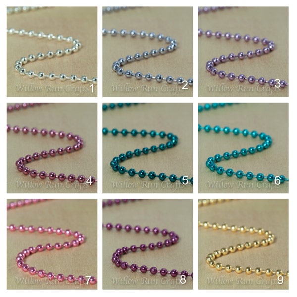 100 High Quality 2.4mm Colored Metal Ball Chain 24 inch Necklaces with Connector.  Several Colors Sold out, please see description.