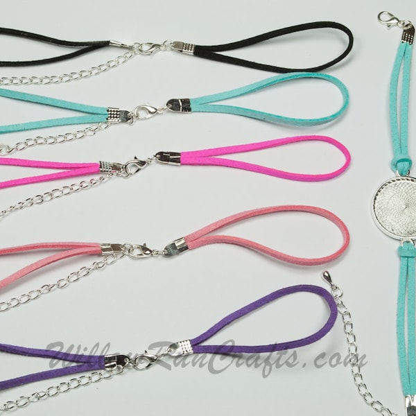 Colored Suede Bracelets to use with Double Connector Bezel Trays  Mix of colors, You pick your colors