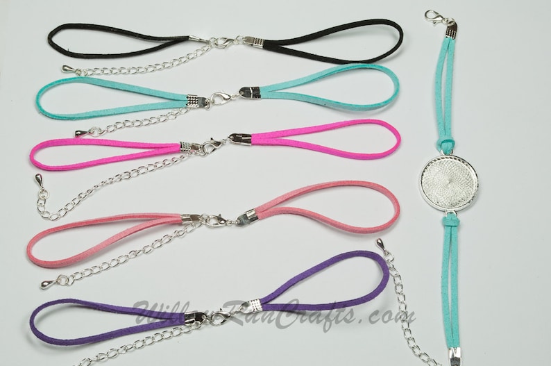Colored Suede Bracelets to use with Double Connector Bezel Trays Mix of colors, You pick your colors image 1