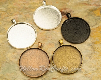 30 pcs 38mm Circle Pendant Trays in Antique Copper, Antique Bronze, Black and Silver, Blank Bezel Cabochon Setting