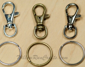 15 Swivel Clips 1.5 inch with 25mm key ring in Antique Bronze, Chrome, Silver, Antique Copper