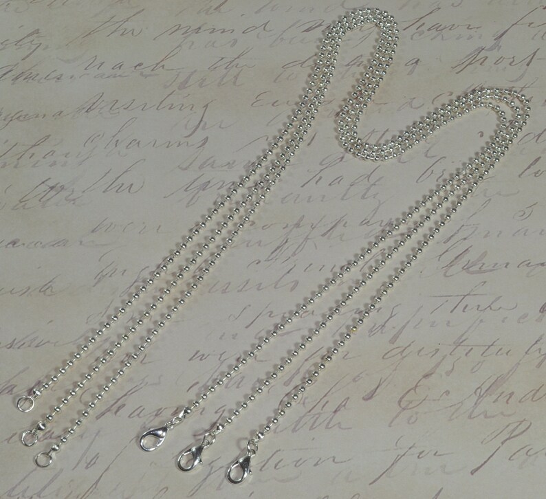 10 High Quality 20 inch Shiny Silver Plated Ball Chain 2.4 mm with Lobster Clasp 15-40-306