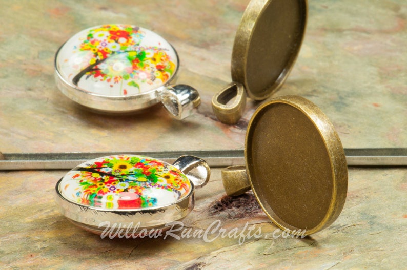 Copper Blank Bezel Cabochon Setting Black 20 Pack 25mm Double Sided Circle Pendant Trays Silver Bronze Ant Silver