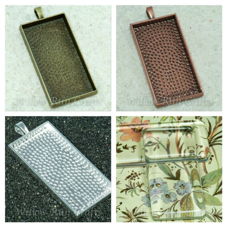 10pcs 1 X 2 Rectangle Pendant Trays in Bronze Etsy