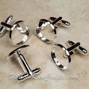 20 (10 pairs) Silver Plated Cuff Link 16 mm or 18mm Bezel Tray (07-14-393)