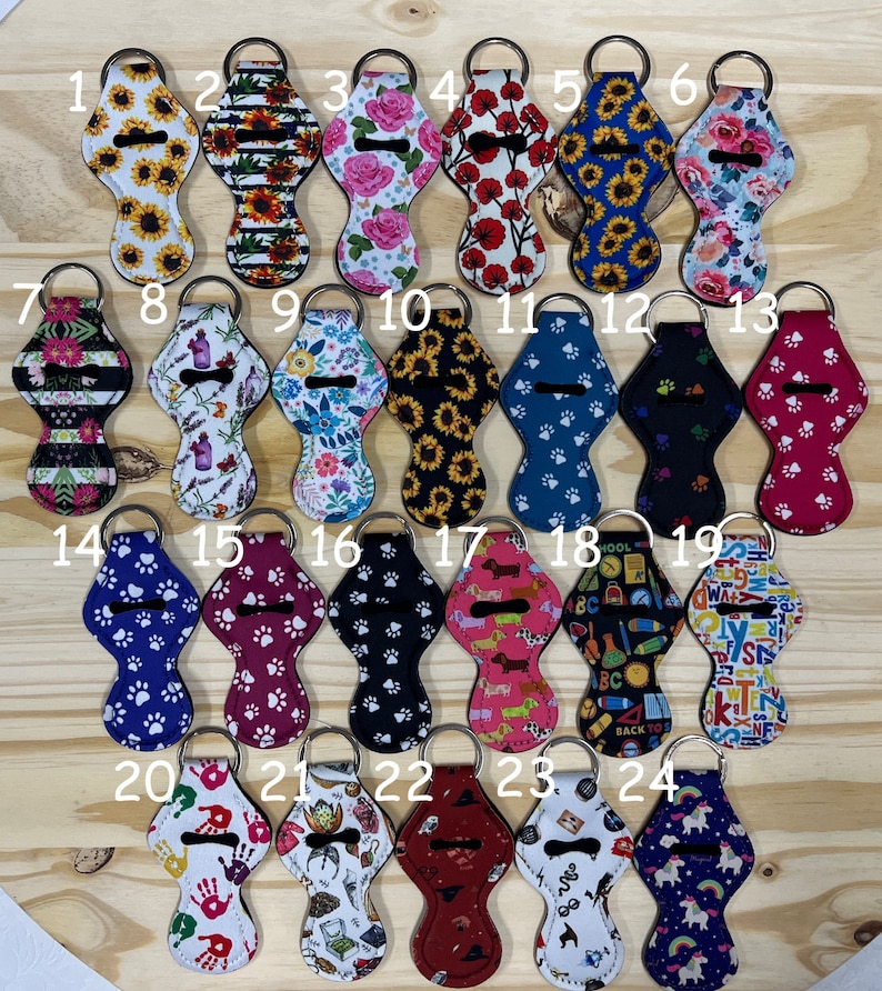 Chapstick Holder Neoprene Key Chain, Many Designs to choose from PLEASE READ DESCRIPTION as there are limited quantities per design image 1