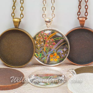 20 DIY Pendant Kits, 30mm Circle Pendant Trays with Glass and Chain, Pick your choice of chain and colors image 2