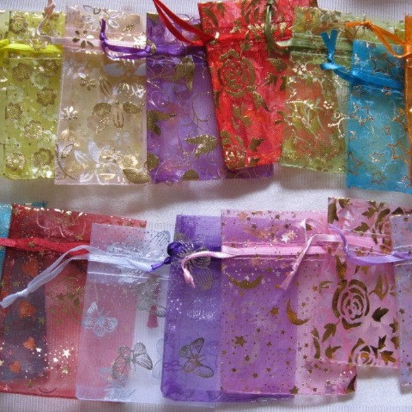 50 Organza Gift bags 3 in x 4 in, Mixed Designs