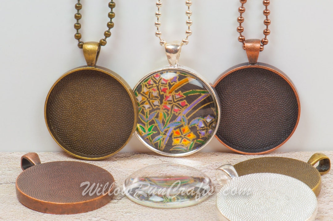 10 DIY Pendant Kits 30mm Circle Pendant Trays With Glass and - Etsy