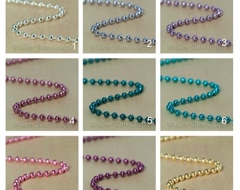 10 High Quality 2.4mm Colored Metal Ball Chain Necklaces with Connectors  24 inch length, Select your Colors.