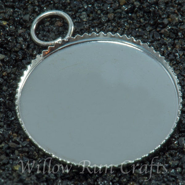 10 pcs 18mm Silver Plated Circle Pendant Trays  (19-16-340), Blank Bezel Cabochon Setting