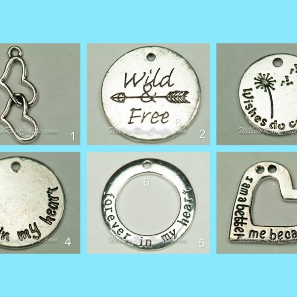 Set of 2 Charms for Expandable Bracelet. Inspired Bracelet, Love, WIld and Free and More.