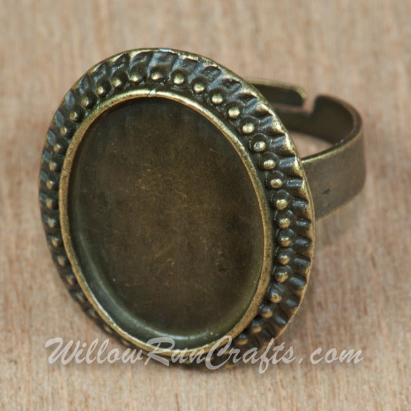 10 Ring Blanks, Antique Bronze Decorative Edge Setting 13 x 18mm, Oval Bezel Ring Blanks  (07-42-882)